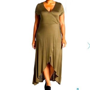 PLANET GOLD Plus Faux Wrap Dress Olive Army Green Size 2X New